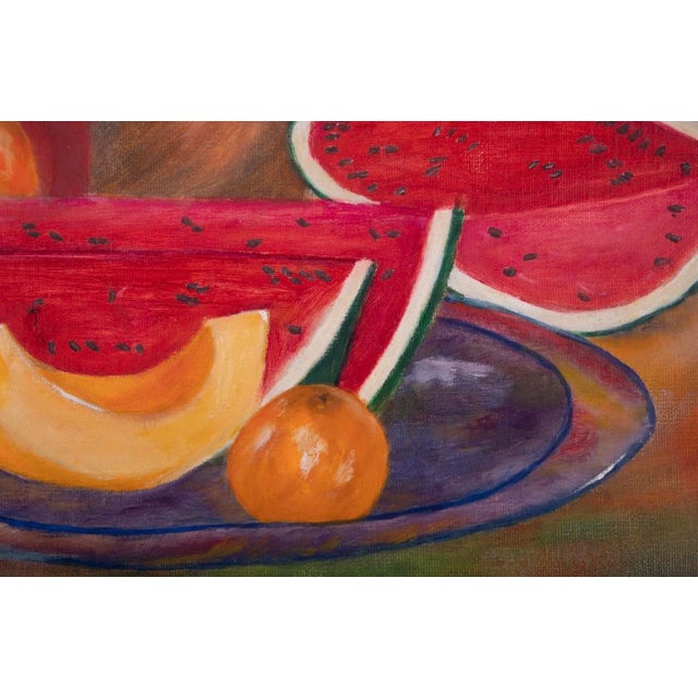 Exceptional, vibrant, Mid Century Modern, realism, still life, oil painting on board, of a beautifully arranged tabletop...