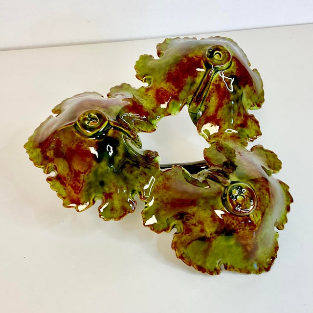 Vintage Americana Folk Art Majolica Faux Bois Leaf and Branch Relish Dish, 3 Sections. For Sale - Image 9 of 11