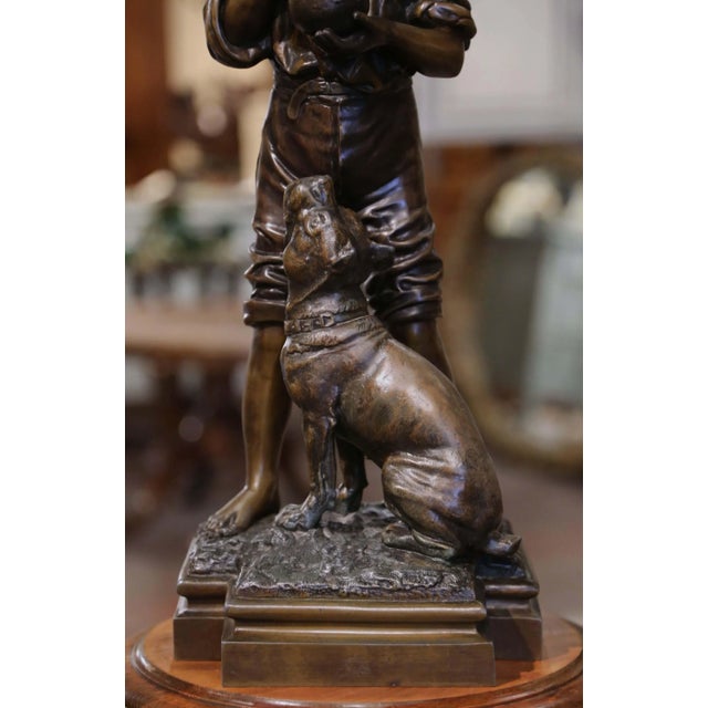 Early 20th C. Belgian Patinated Spelter Sculpture of Boy Feeding Dog by Rousseau For Sale - Image 4 of 12