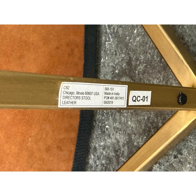 Campaign Cb2 Leather Director's Stool For Sale - Image 3 of 12