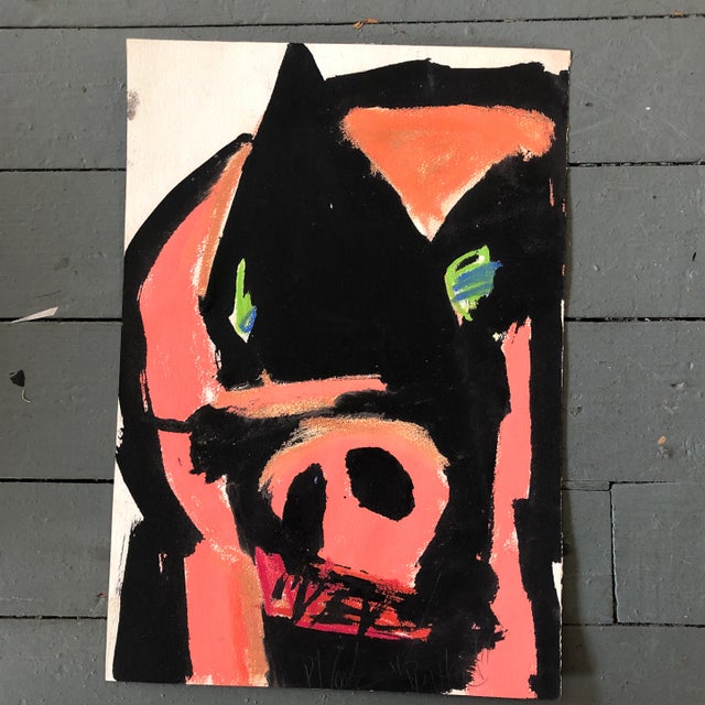 1970s Original Vintage Robert Cooke Abstract Pig Head Painting Mid Century Modern For Sale - Image 5 of 5