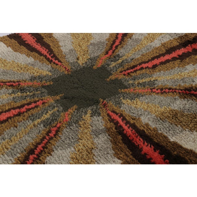 Rug & Kilim Vintage Swedish Rya Rug With Gray and Brown Geometric Pattern - Rug & Kilim For Sale - Image 4 of 9