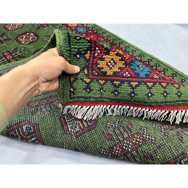 Extra-Long Green Turkmen-Style Geometric Runner Rug, 2'9" X 15'8" For Sale - Image 12 of 15