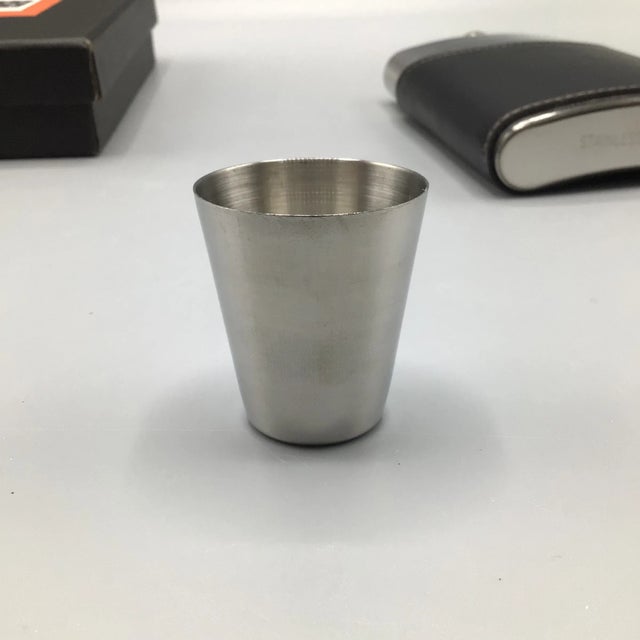 Brown Mad Man Elite Stainless Steel Flask Set With 4 Shot Glasses, 1 Flask and 1 Funnel in Original Gift Box - 7 Piece For Sale - Image 8 of 13