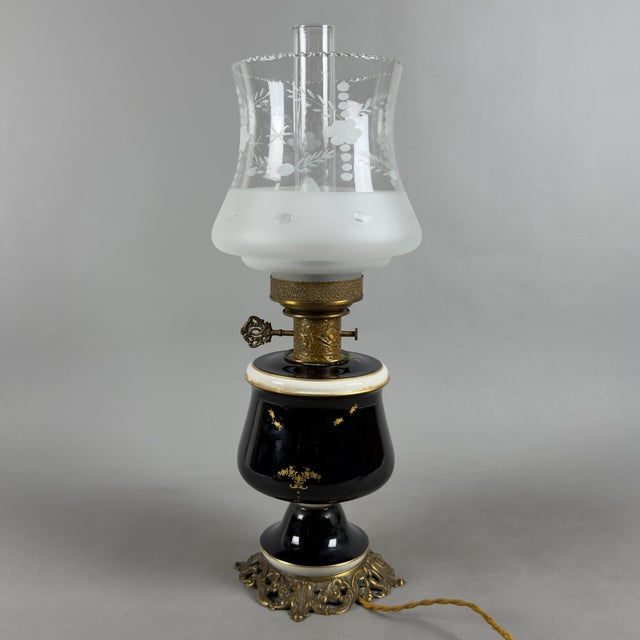 Vintage Porcelain, Brass, and Glass Table Lamp from Limoges, France For Sale - Image 4 of 16