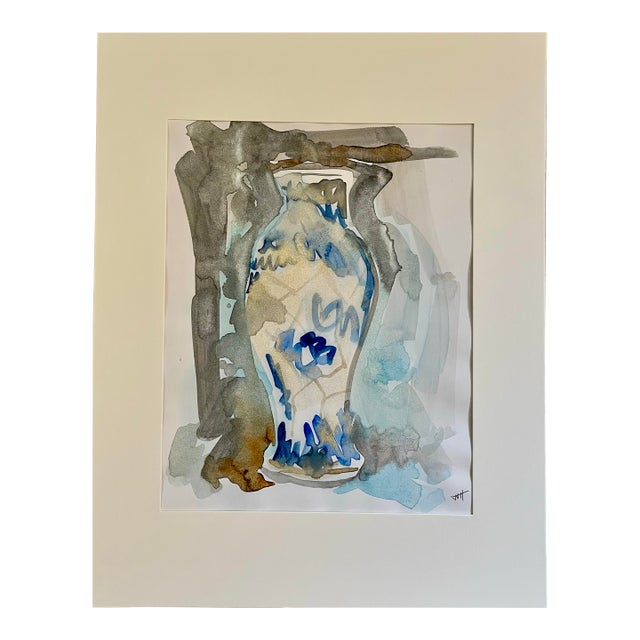 Blue and White 12 Contemporary Watercolor Painting For Sale