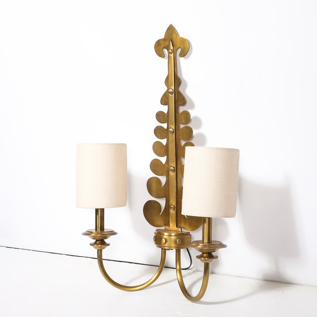 Mid 20th Century Mid-Century Modern Brass Two-Arm Sconces W/ Sculptural Volute Motif - a Pair For Sale - Image 10 of 18