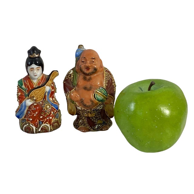 Japanese Old Kutani Japanese Porcelain Gods Hotei and Benzatein For Sale - Image 3 of 10