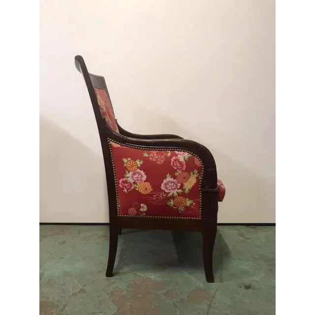 Bergère Chair in Red Upholstery & Walnut, in Very Good conditions.