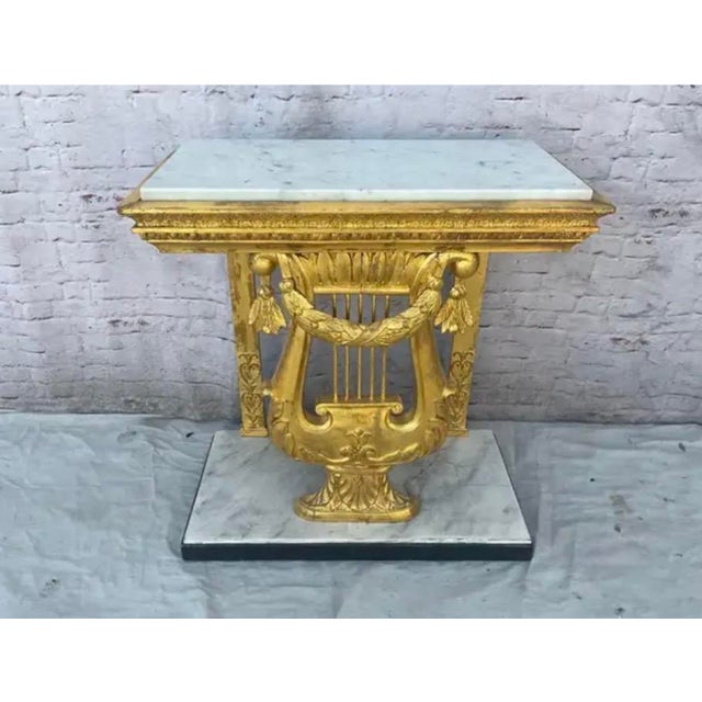 Swedish Gustavian Giltwood Console Table With Lyre and Marble Top For Sale - Image 4 of 10