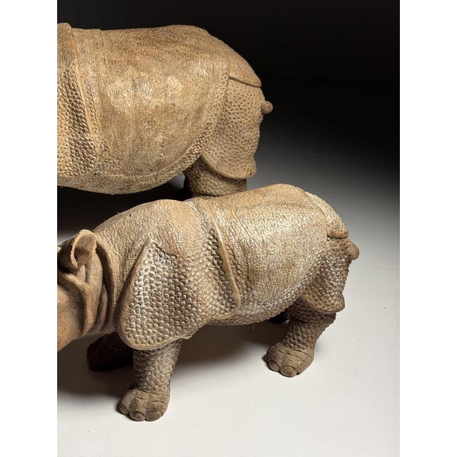 Hand-Carved Wooden Rhinoceros Statues, 1960s, Set of 2 For Sale - Image 9 of 18