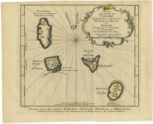 Antique Map of the Main Comoro Islands by Van Schley, 1749