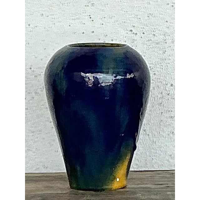 Blue Vintage Original Glazed Ceramic Vase For Sale - Image 8 of 12