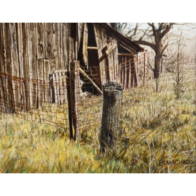 Bart Machado - Old Barn Landscape 1973 Watercolor Painting For Sale - Image 4 of 10