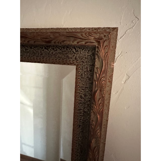 Wood Vintage 1960s Framed Wall Mirror Beveled Glass Rectangular Ornate Leaf Scroll Frame For Sale - Image 7 of 12
