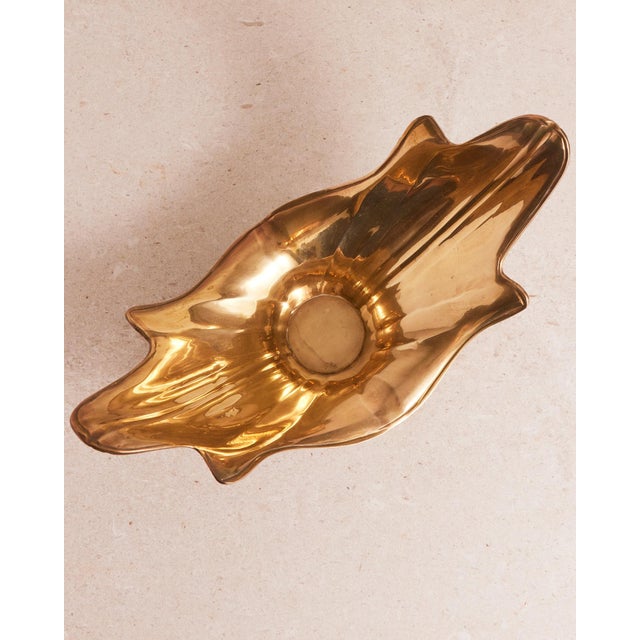 1970s 1970s Large Brass Low Bowl or Vase For Sale - Image 5 of 18