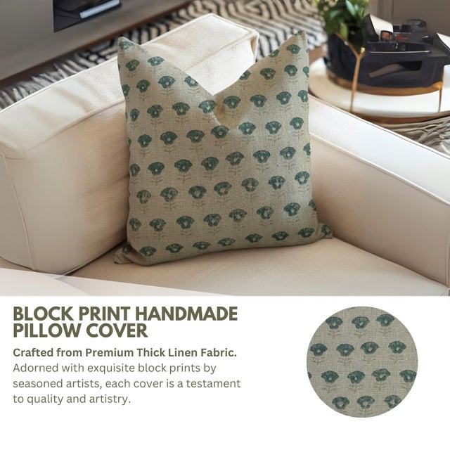 Art Deco Fabdivine Thick Linen Pillow Cover 12x20 Inches - Kohinoor Blue For Sale - Image 3 of 8