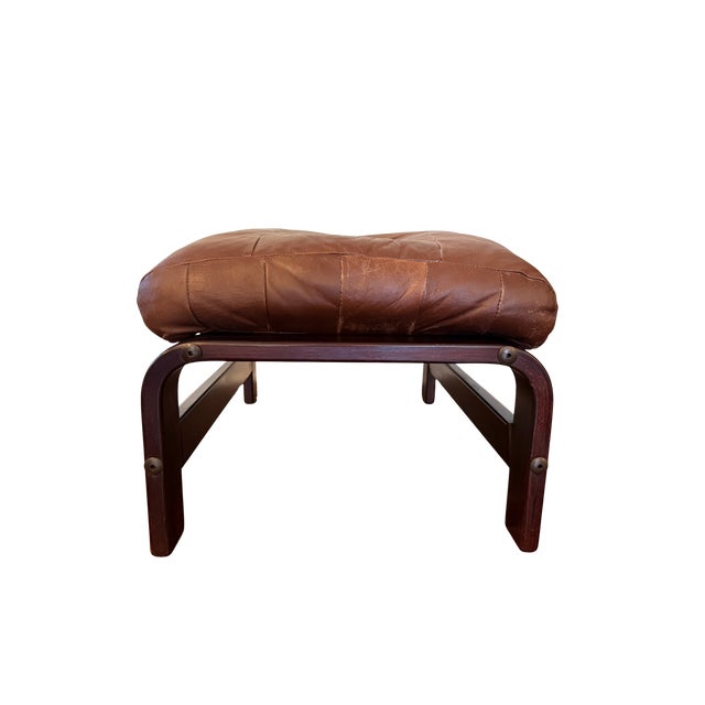 Wood Vintage Norwegian Leather Ottoman | Scandinavian Mid-Century Modern Bentwood & Sling Footstool | Ingmar Relling Style For Sale - Image 7 of 16
