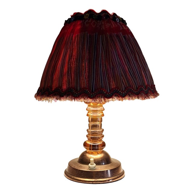 Art Deco German Table Lamp with Copper Base and Pink Tinted Glass Segments by Lamplove, 1930s For Sale