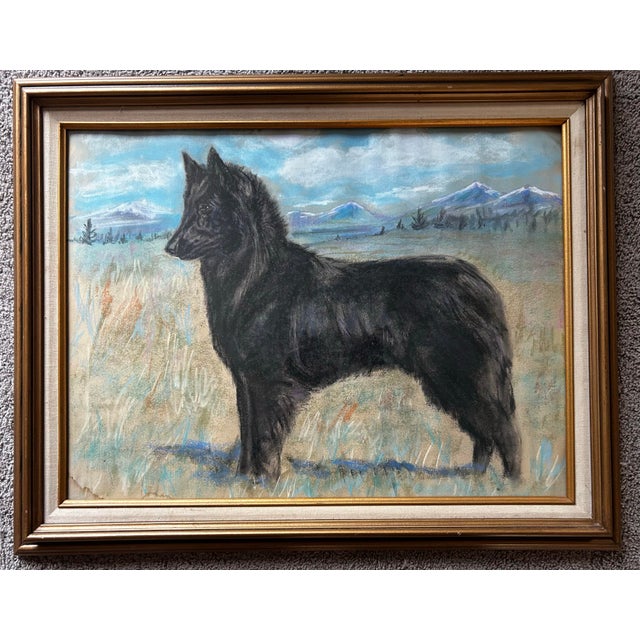 Impressionist Vintage Large Framed Pastel Portrait of Black German Shepherd For Sale - Image 3 of 7