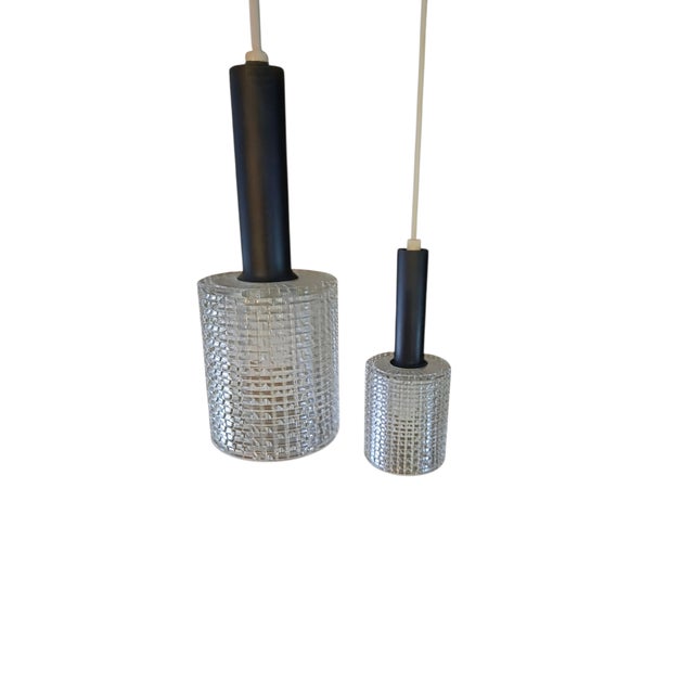 Vintage Mid-Century Modern Cylindrical Glass 3 Light Cascading Pendant Chandelier Panton Style For Sale - Image 11 of 16