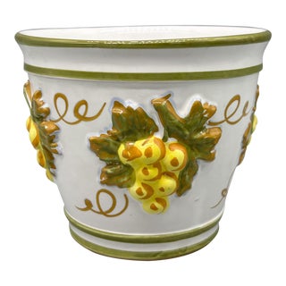 Vintage Italian Grape Motif Cachepot Planter – Tuscan / Mediterranean For Sale