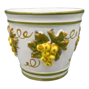 Vintage Italian Grape Motif Cachepot Planter – Tuscan / Mediterranean