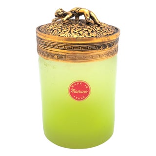 Murano Opaline Glass Jewelry Box with Gold Metal Lid from Manifattura Di Murano, 1950s For Sale