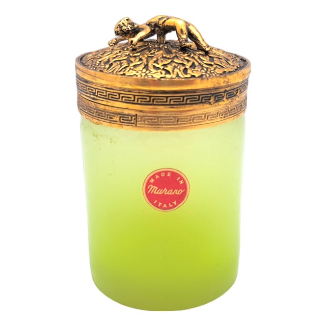 Murano Opaline Glass Jewelry Box with Gold Metal Lid from Manifattura Di Murano, 1950s For Sale