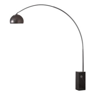 Iconic 95" Arc FLoor Lamp, Black Nickel, Black Marble Base, Dimmable For Sale