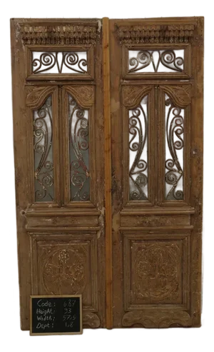 Late 19th Century Double French Doors With Metal/Glass - A Pair