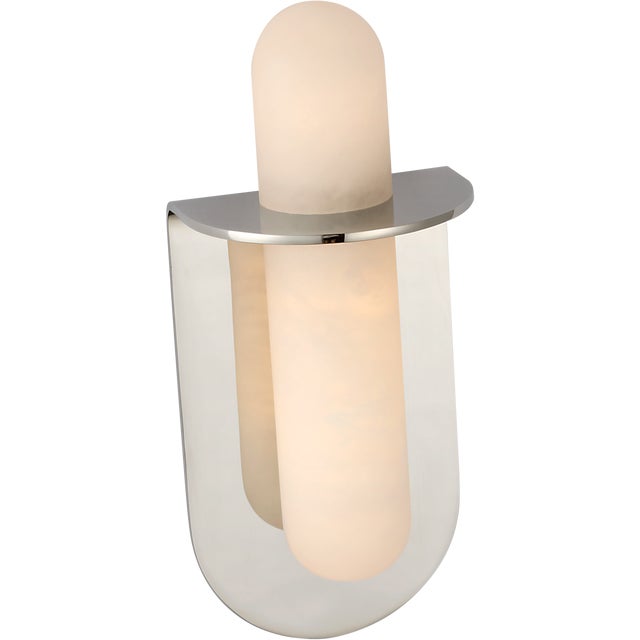Modern Kelly Wearstler for Visual Comfort Signature Fosse 11" Invertable Offset Oval Sconce in Polished Nickel with Alabaster For Sale - Image 3 of 12