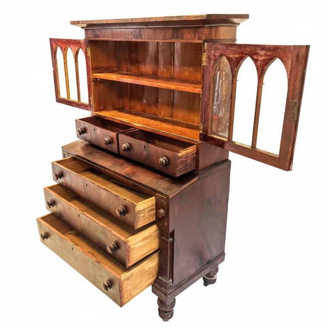 Antique American Federal Style Flame Mahogany Secretary-Bookcase Early 1800 For Sale - Image 4 of 17