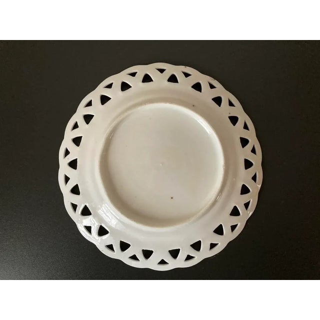 Antique English Romantic Cherub Cupid Valentines Heart Porcelain Plate With Reticulated Margin and Gold Rim For Sale - Image 4 of 12