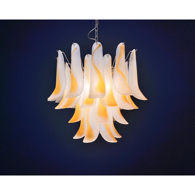 Vintage Italian Murano Chandelier with Acid-Etched Amber Glass Petals, 1990s For Sale - Image 12 of 17