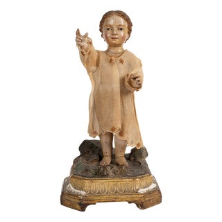 Neapolitan Artist, Polychrome Sculpture Depicting a Blessing Child, 1700s, Wood For Sale