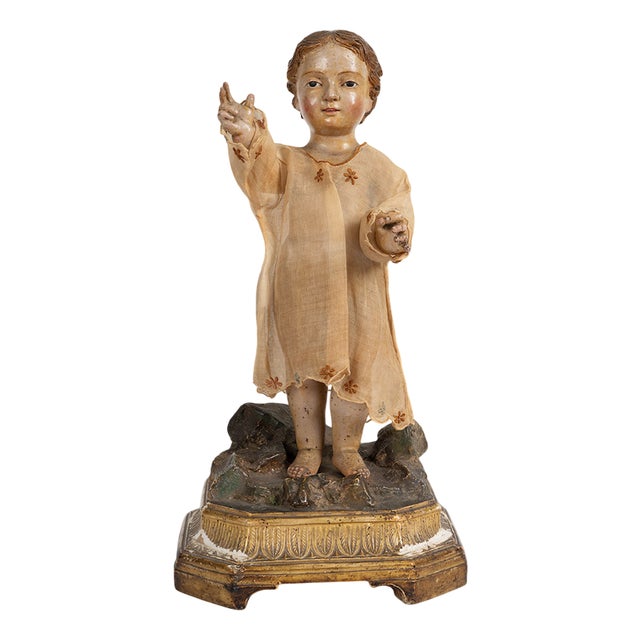 Neapolitan Artist, Polychrome Sculpture Depicting a Blessing Child, 1700s, Wood For Sale