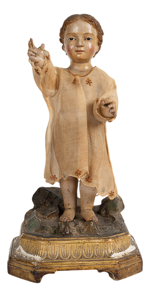Neapolitan Artist, Polychrome Sculpture Depicting a Blessing Child, 1700s, Wood