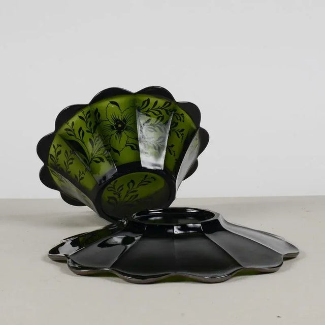 Mid-Century Green Glass Plates with Silver Decorations, Set of 2 For Sale - Image 5 of 7