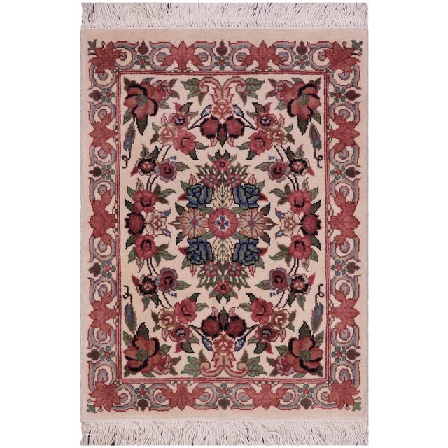 Shabby Chic Pak-Persian Beige/Green Wool Rug - 1'7'' X 2'3'' For Sale - Image 9 of 9