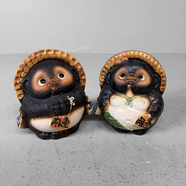 Mid-Century Modern Vintage Japanese Ceramic Tanuki, 1960s, Set of 2 For Sale - Image 3 of 17
