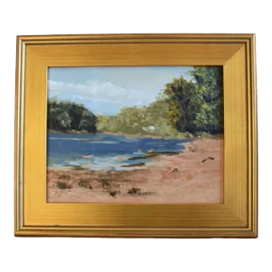 Osage River Missouri Landscape Seascape Oil Painting Displayed in a Custom Antiqued Gold Wood Frame