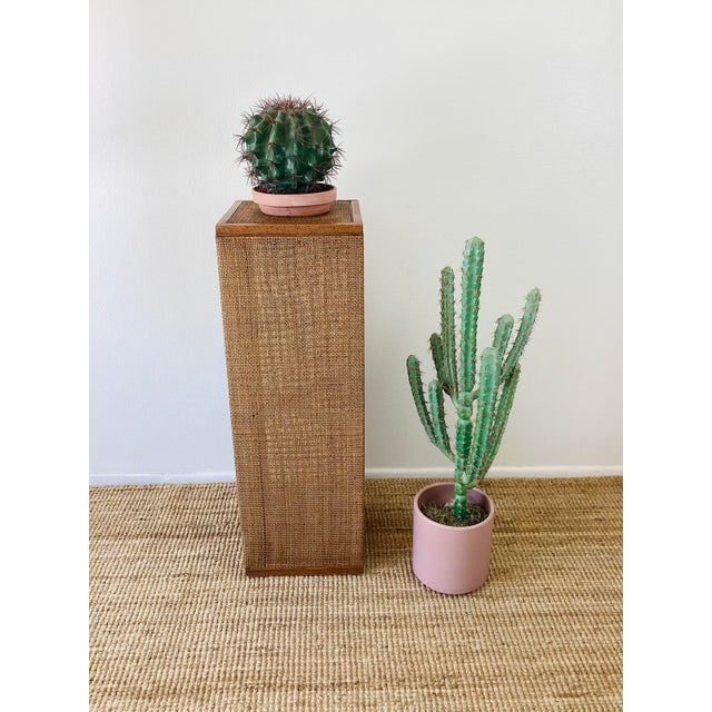 Vintage 1970s Woven Rattan / Reed Pedestal Wood frame tight woven rattan / reed brown on color great for art, sculpture or...