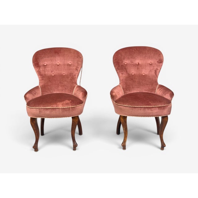 Swedish Modern, Traditional Slipper Chairs, Pink Velvet, Wood, Sweden, 1950s For Sale - Image 4 of 15
