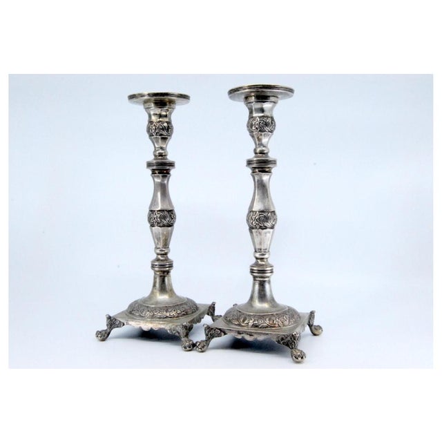 Silver Candlesticks with Turned and Engraved Shafts, Set of 2, in Very Good conditions. Designed before 1890 This piece...