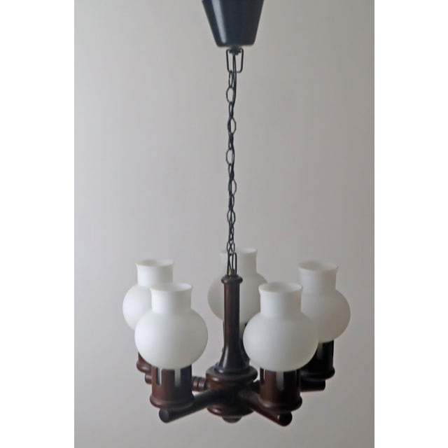 Chandelier in Wood with White Glasses in the Shape of an Onion from Vikrka, Denmark, 1960s For Sale - Image 17 of 18