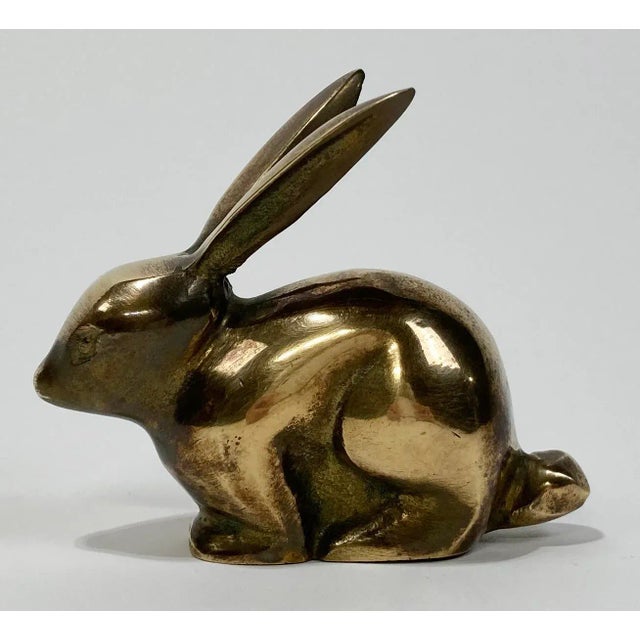 Vintage Brass Crouching Bunny Rabbit Paper Weight For Sale - Image 4 of 6
