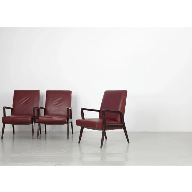 Dark Red Leatherette Armchairs, Italy, 1960s, Set of 5 For Sale - Image 11 of 18