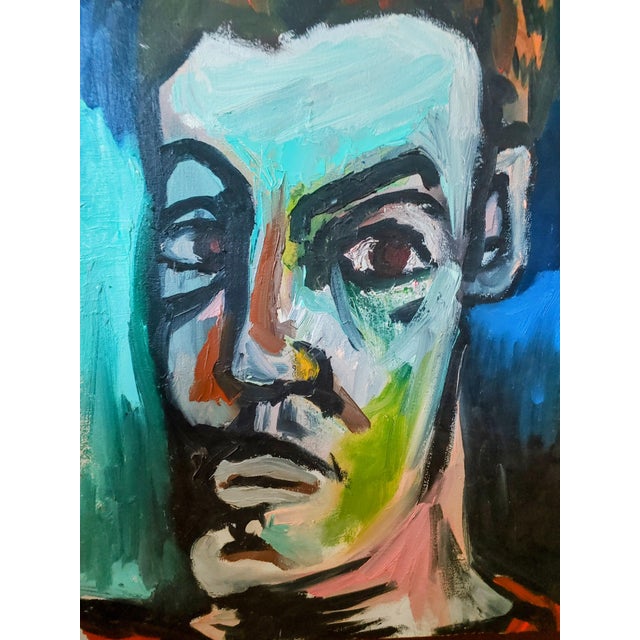 Here's a bold oil painting titled "Tribute to Matisse Self Portrait." Features strong brush strokes and lines in vivid...