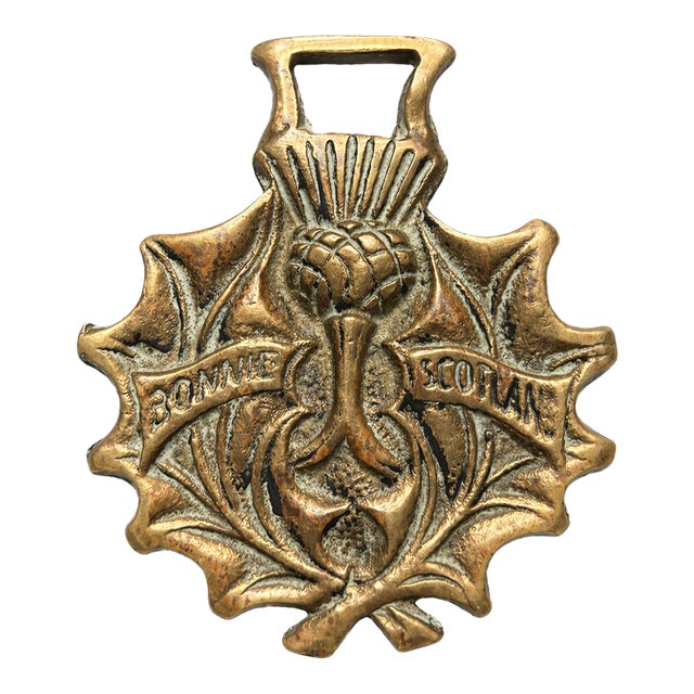 Vintage Brass Horse Brass Medallion – Scotland Equestrian Harness Ornament For Sale
